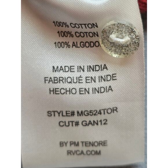 RVCA Mens Medium Flannel Shirt Red Black Plaid Button-up Heavyweight Cotton - Picture 9 of 10